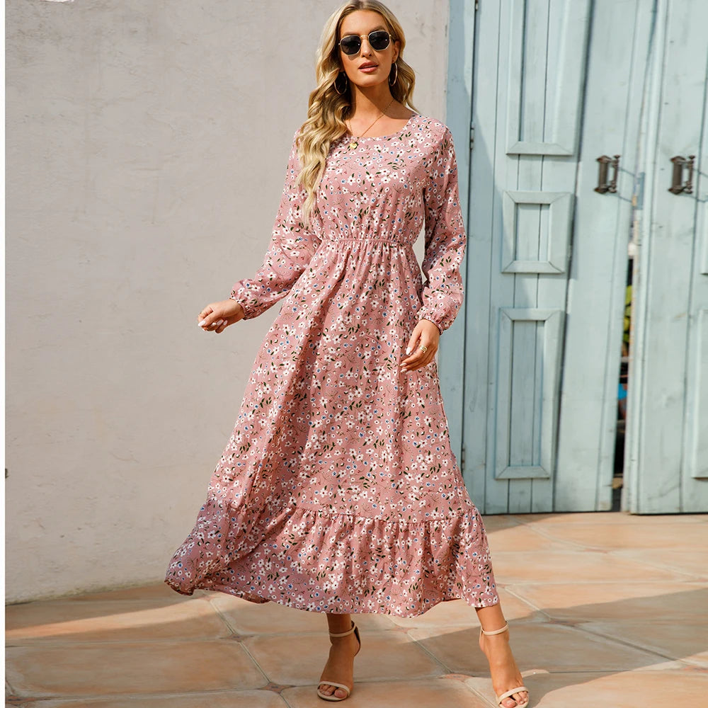 2023 Sping Summer Bohemian Women Maxi Dress Casual Long Sleeve High Waist Beach Woman Chiffon Dresses Floral Vestidoes Mujer New