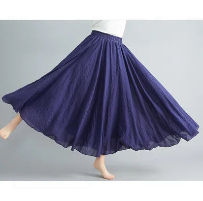 28-Color Mori Girl Literary Cotton Linen Dress Elastic Waist A-line Expansion Skirt Solid Color Ethnic Style Women Long Skirts