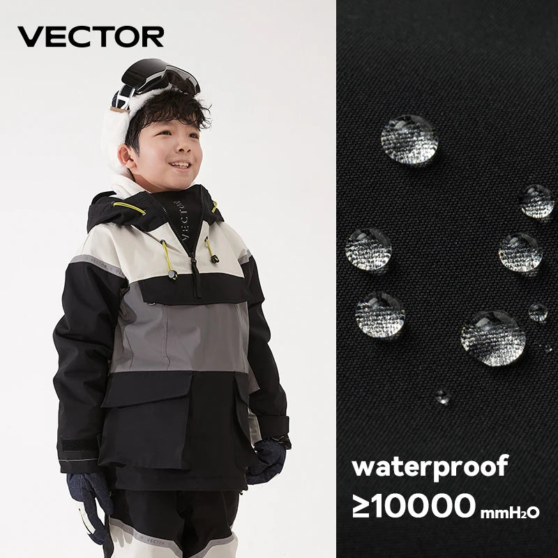 VECTOR Ski Wear Children Hooded Sweater Reflective Boys and Girls Ski Wear Thickened Warmth Waterproof Ski Equipment Ski Jacket