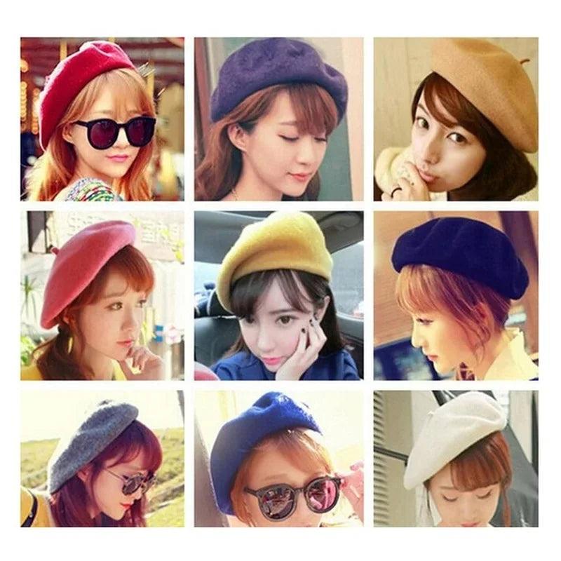 Vintage French Beret Cap for Women Autumn Winter Outdoor Berets Street Style Plain Cap Wool Warm Femme Girl's Beanie Hat Caps