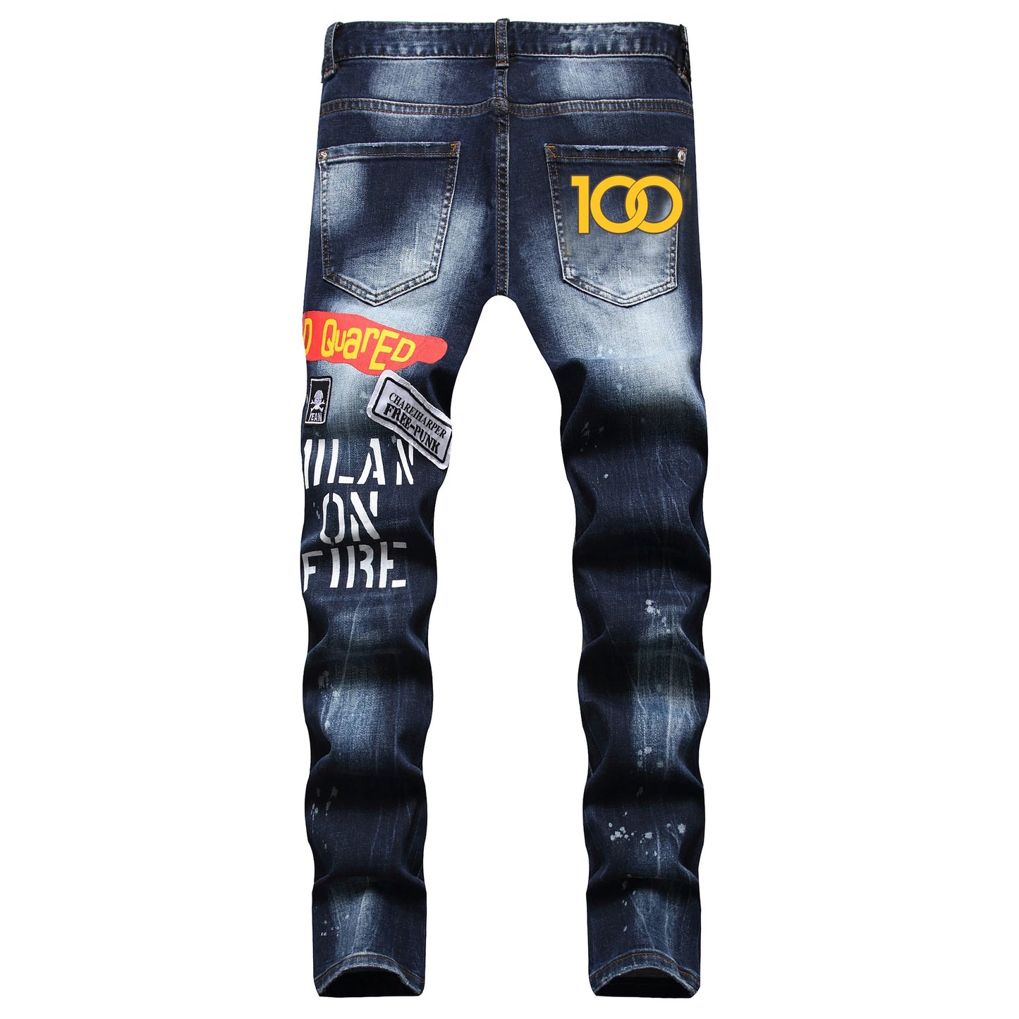 chareiharper 100 089 plus sizeJeans fashion brand printed men's jeans trend slim slim feet mid-waist pants men