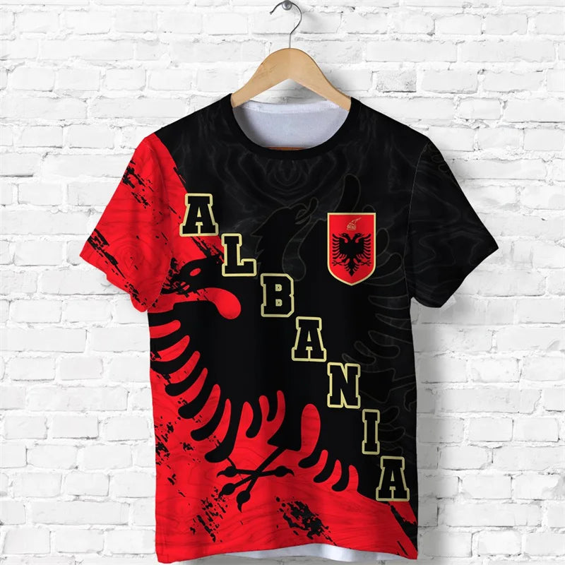 Albania Flag Graphic T Shirts Albanian National Emblem 3D Print T Shirt For Men Clothes Sport Contest Jersey Eagle Tee Boy Tops