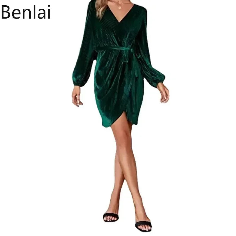 2024 Women Autumn/Winter Strap Solid Color Velvet Long Sleeve Banquet Dress Women  Maxi Dress A-line Skirt Robe Dress for Women