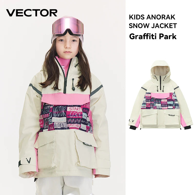 VECTOR Ski Wear Children Hooded Sweater Reflective Boys and Girls Ski Wear Thickened Warmth Waterproof Ski Equipment Ski Jacket