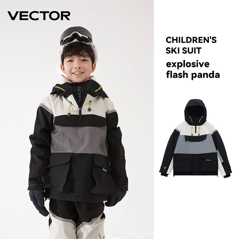 VECTOR Ski Wear Children Hooded Sweater Reflective Boys and Girls Ski Wear Thickened Warmth Waterproof Ski Equipment Ski Jacket