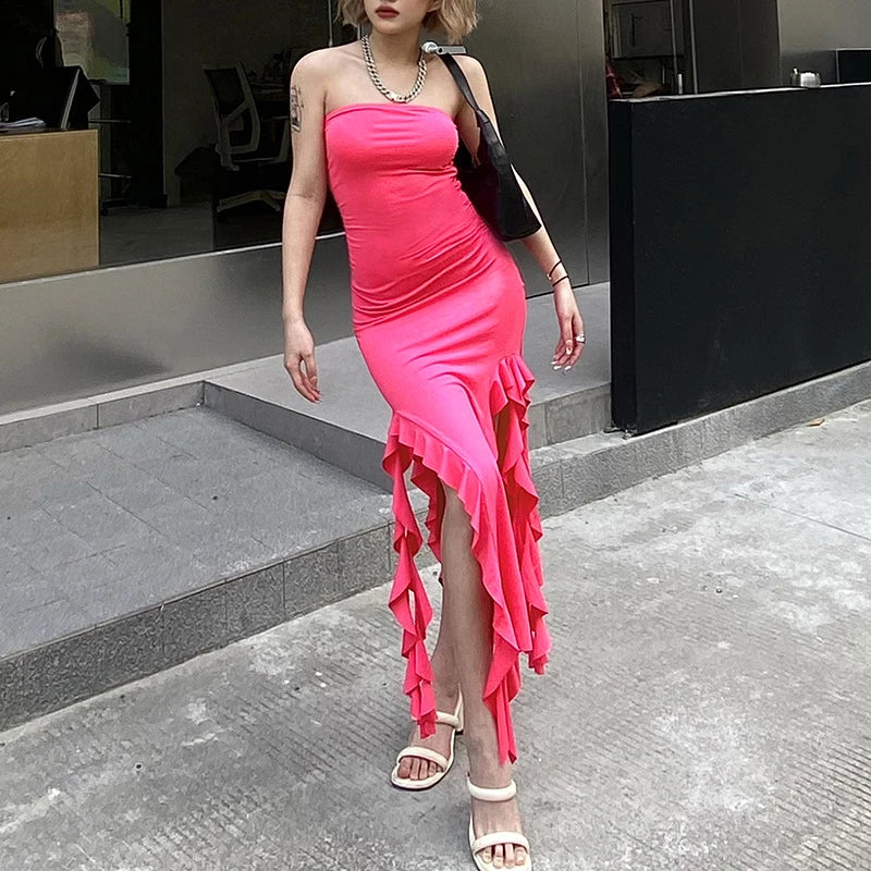 2024 Spring/Summer European and American Fashion Trend Women's New One Shoulder Bra Wrap Hip Slim Fit Irregular Dress