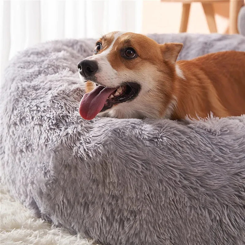 40-110cm Round Pet Bed for Large Dog Bed Super Soft Cat Bed Long Plush Dog House for Medium Dog House Winter Warm Sleeping