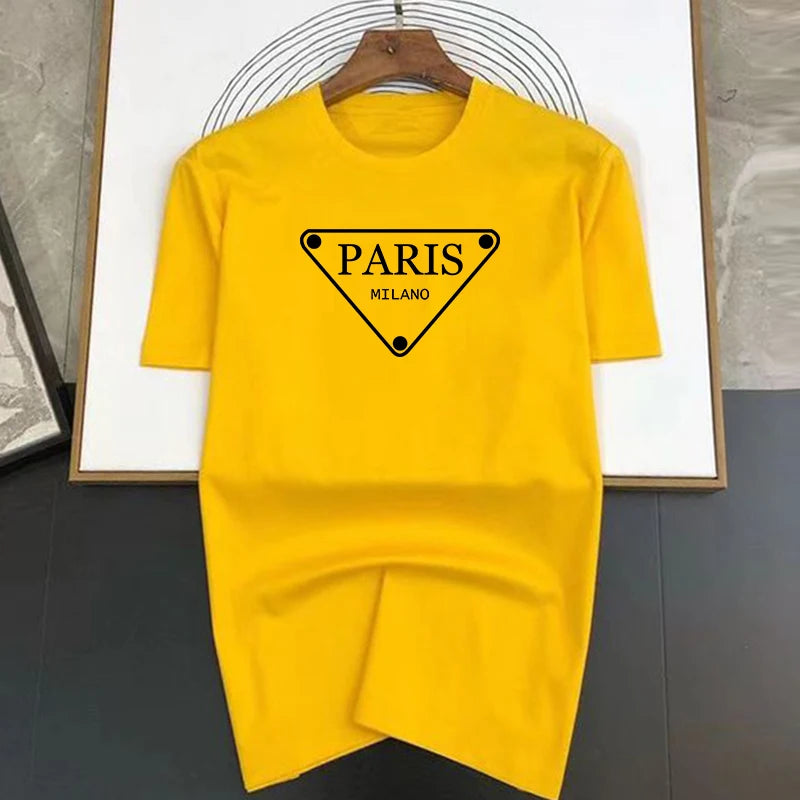 Triangular pattern Paris Print Summer Luxury T-shirt Men Women Cotton Short Sleeve  Casual Fashion Tees Oversized Streetwear