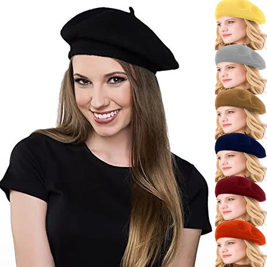 Vintage French Beret Cap for Women Autumn Winter Outdoor Berets Street Style Plain Cap Wool Warm Femme Girl's Beanie Hat Caps