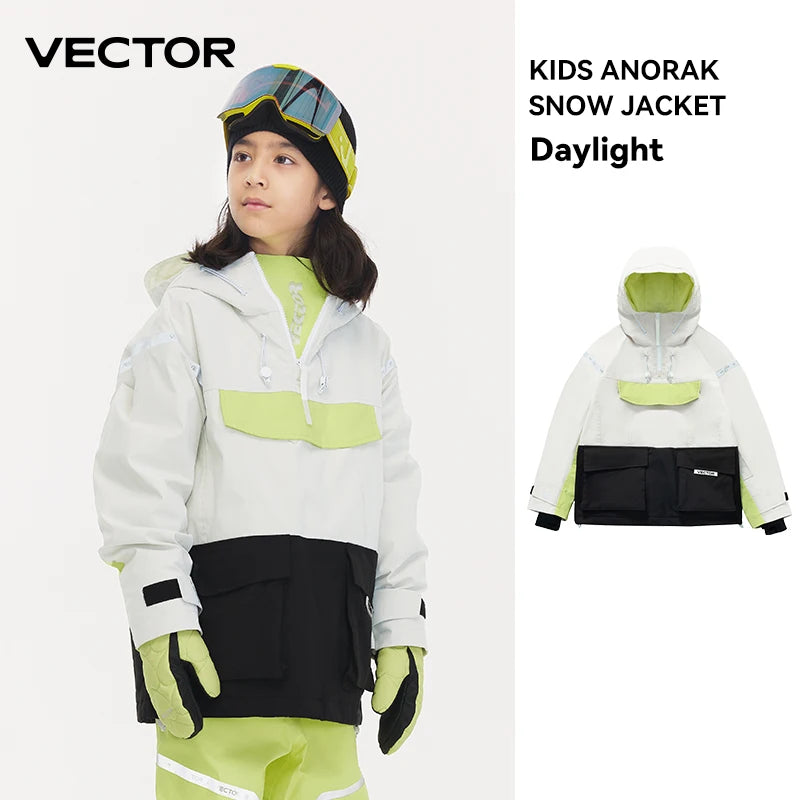 VECTOR Ski Wear Children Hooded Sweater Reflective Boys and Girls Ski Wear Thickened Warmth Waterproof Ski Equipment Ski Jacket