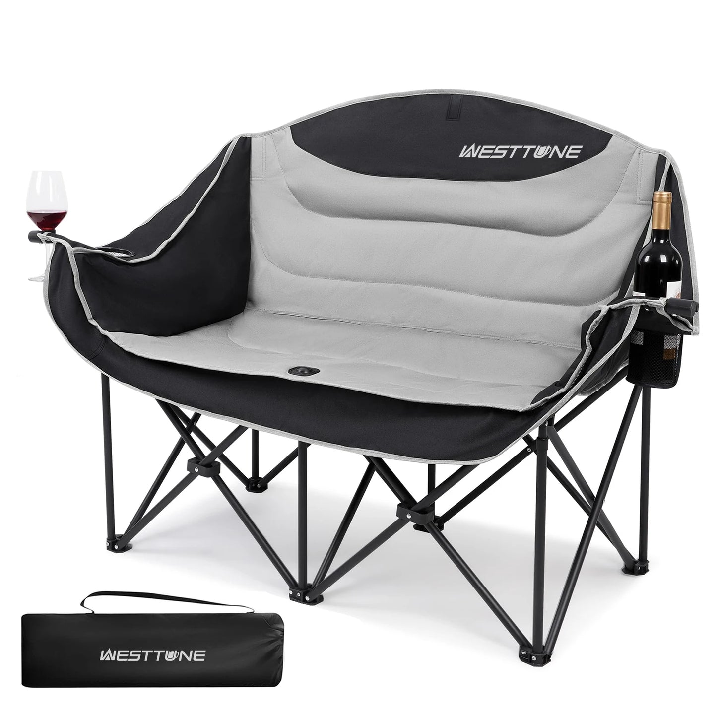 WESTTUNE Double Camping Chair Oversized Loveseat Camping Couch Heavy Duty Outdoor Folding Chair with Cup Holder for Picnic Beach