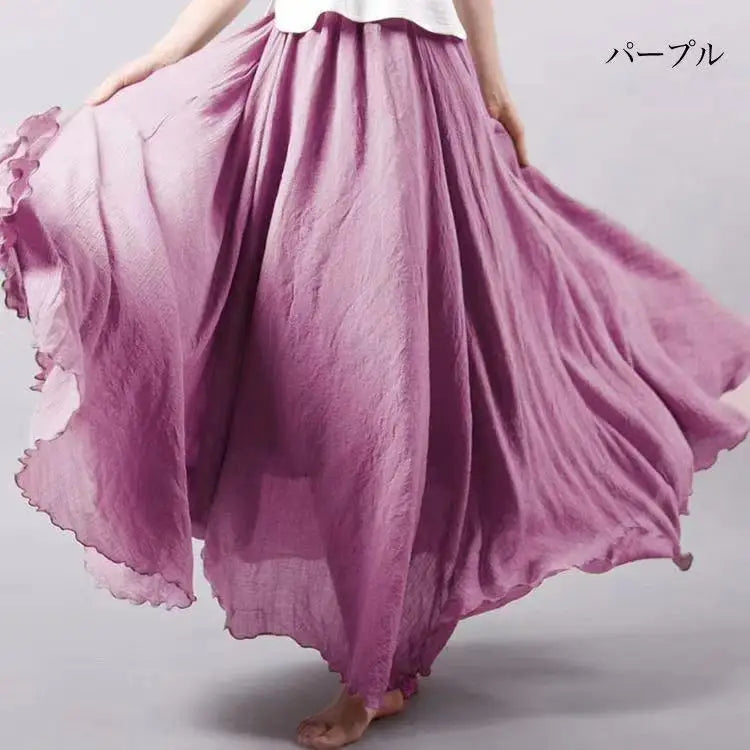 28-Color Mori Girl Literary Cotton Linen Dress Elastic Waist A-line Expansion Skirt Solid Color Ethnic Style Women Long Skirts