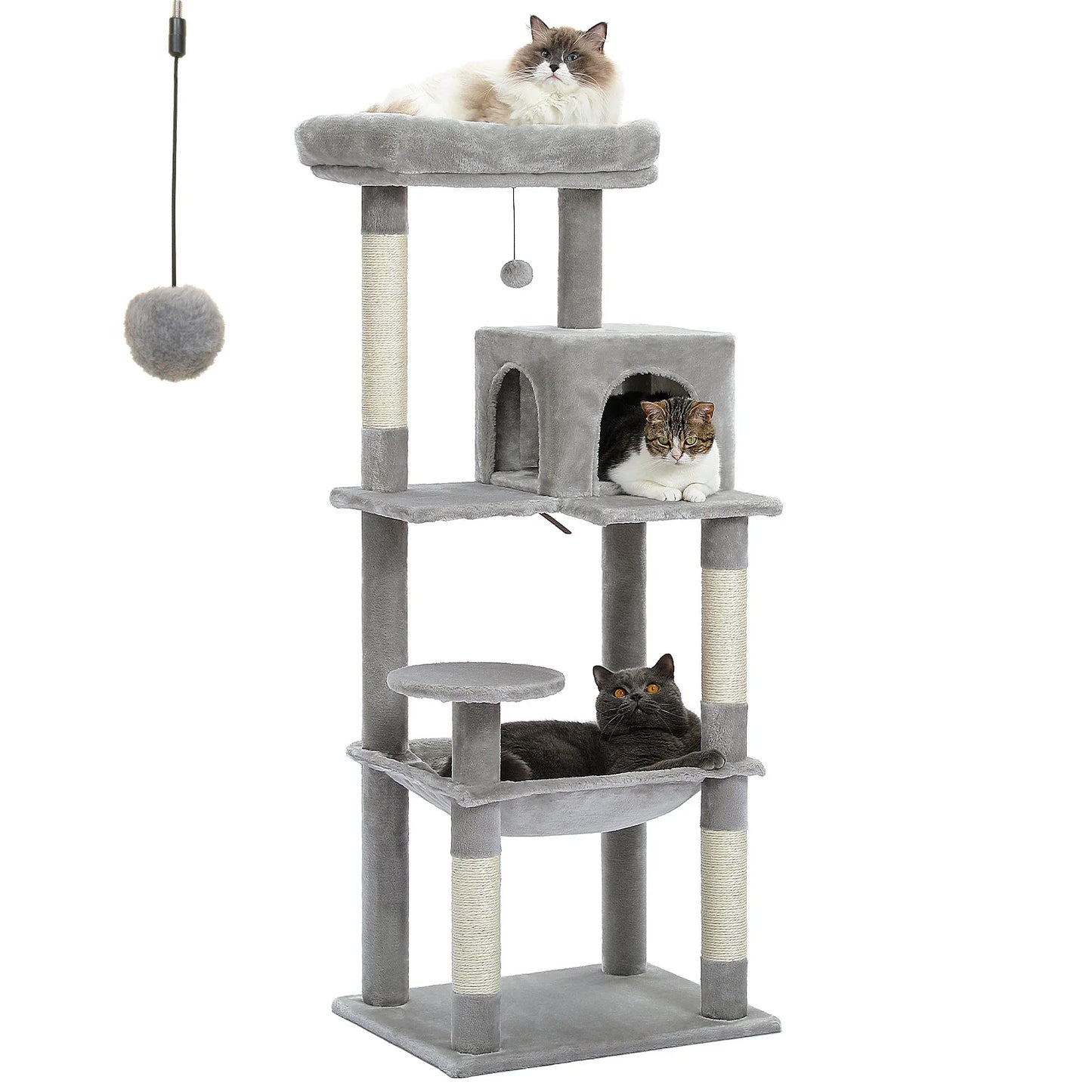 Cat Tree for Indoor Cats 5-Level Cat Tower for Large Cats with Large Hammock Sisal Covered Scratching Posts Cozy Condo Top Perch