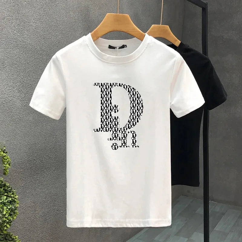 Design Letter High Quality Luxury Brand Printing Clothing T-Shirt Harajuku 100% Cotton for Men's O-Neck Short Sleeve Top Tees