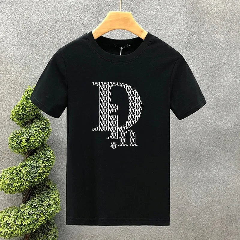 Design Letter High Quality Luxury Brand Printing Clothing T-Shirt Harajuku 100% Cotton for Men's O-Neck Short Sleeve Top Tees