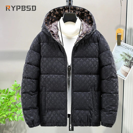 Winter Puffer Jacket Men Hooded Luxury Korean Harajuku Zipper Windproof Thick Warm Print Fashion Streetwear Parka Bomber Jacket