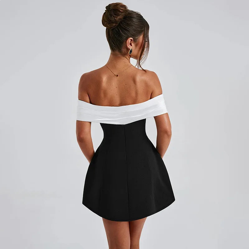 Avrilyaan Off Shoulder Backless Short Sexy A-line Dress Women Elegant Party Dress Slash Neck Bodycon Mini Summer Dress Vestidos