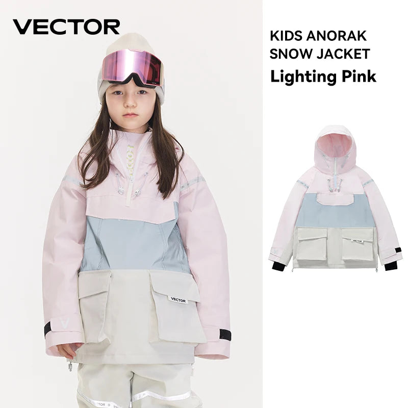 VECTOR Ski Wear Children Hooded Sweater Reflective Boys and Girls Ski Wear Thickened Warmth Waterproof Ski Equipment Ski Jacket