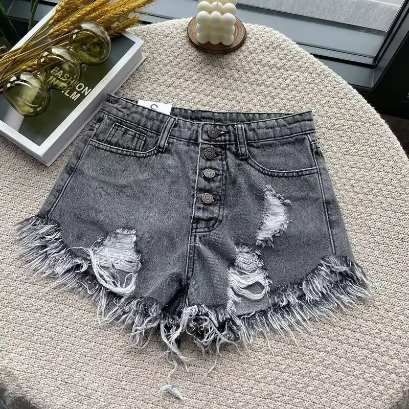 Vintage Fashion Casual Denim Shorts For Women High Waisted Slimming Wide Legs Trendy Ins 2024 Summer New Arrival