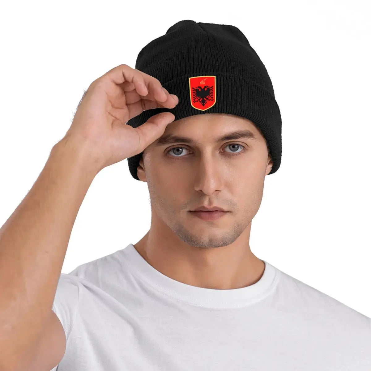 Custom Emblem Of Albania Eagle Bonnet Hats Hip Hop Knit Hat For Women Men Warm Winter Albanian Patriotic Skullies Beanies Caps