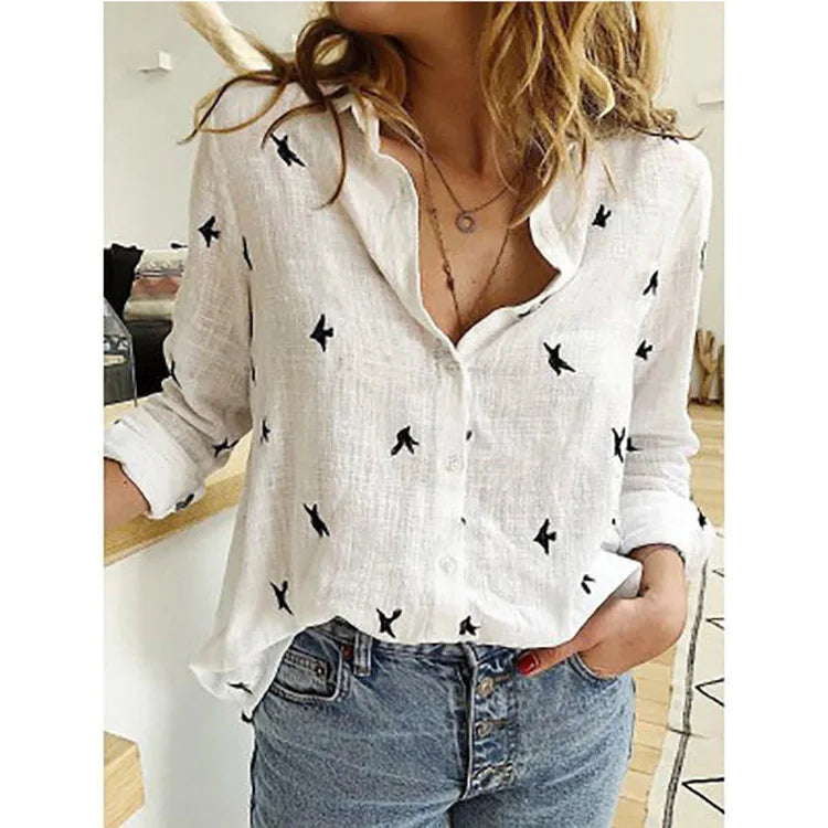 Elegant Cotton Linen Shirts Women Casual Solid Button Lapel Blouses Shirts Autumn Winter Long Sleeve Loose Tops Tunic Blusas