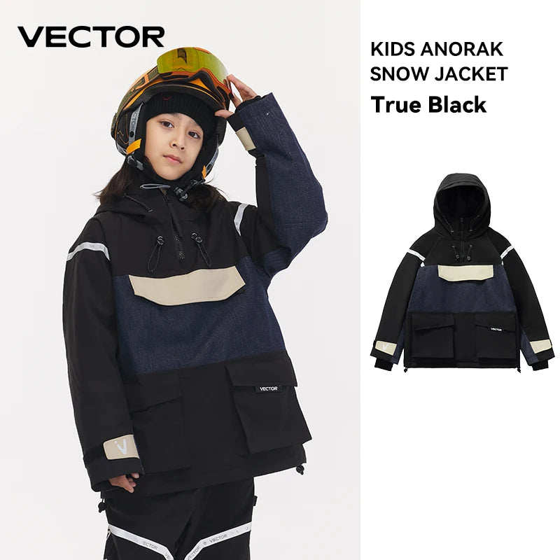 VECTOR Ski Wear Children Hooded Sweater Reflective Boys and Girls Ski Wear Thickened Warmth Waterproof Ski Equipment Ski Jacket