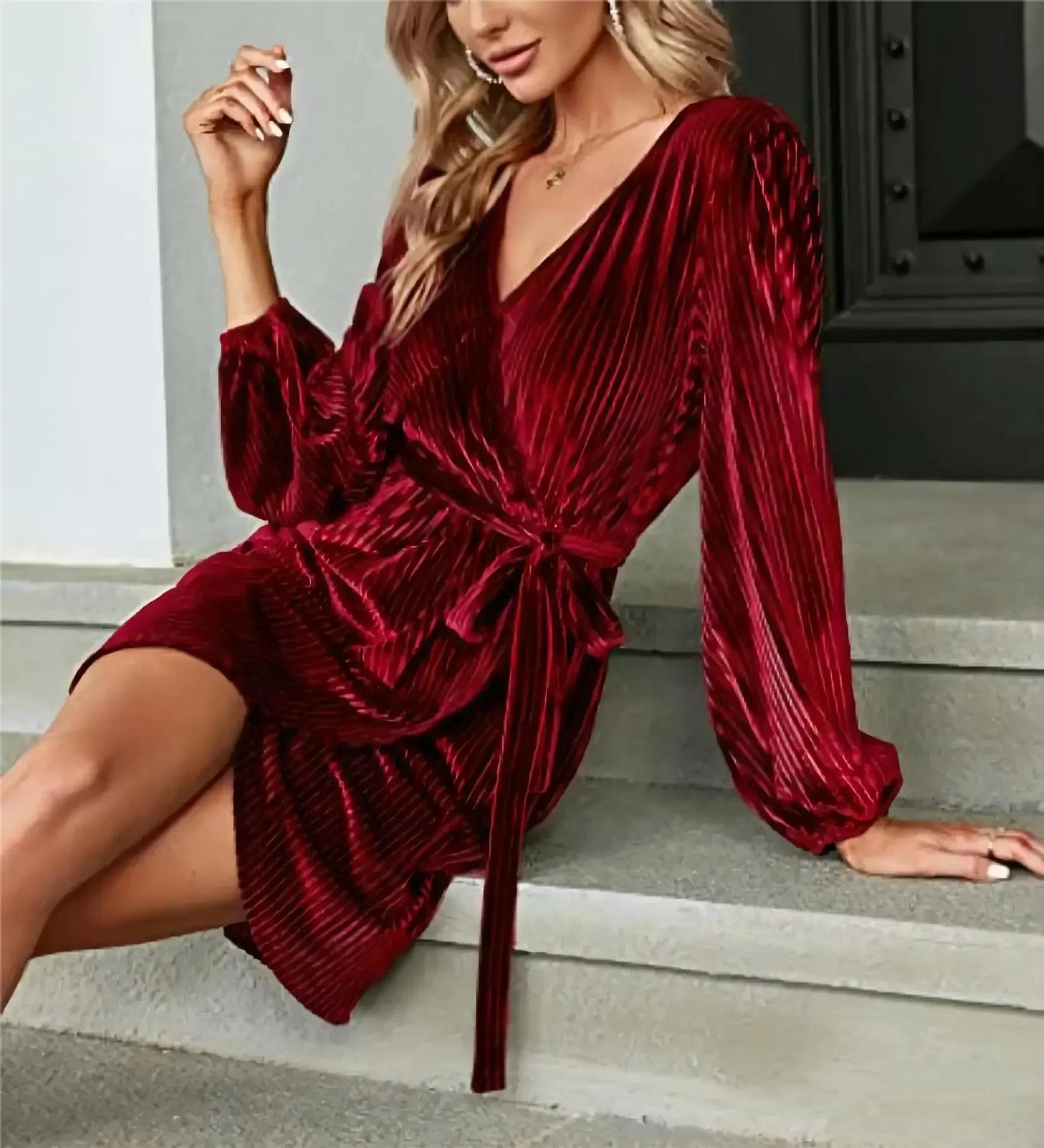 2024 Women Autumn/Winter Strap Solid Color Velvet Long Sleeve Banquet Dress Women  Maxi Dress A-line Skirt Robe Dress for Women