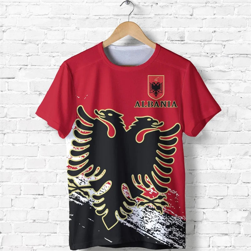 Albania Flag Graphic T Shirts Albanian National Emblem 3D Print T Shirt For Men Clothes Sport Contest Jersey Eagle Tee Boy Tops