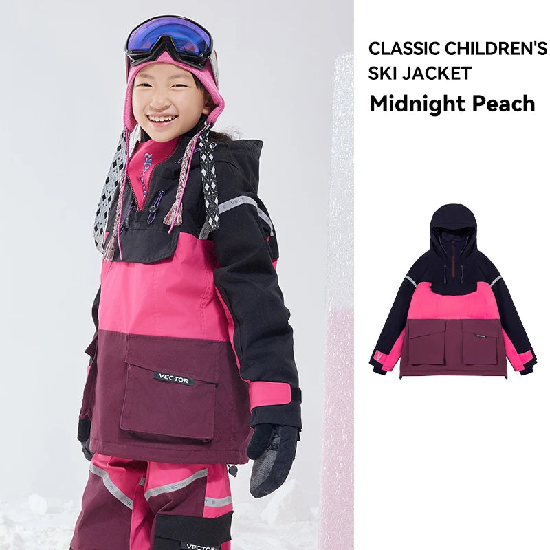 VECTOR Ski Wear Children Hooded Sweater Reflective Boys and Girls Ski Wear Thickened Warmth Waterproof Ski Equipment Ski Jacket