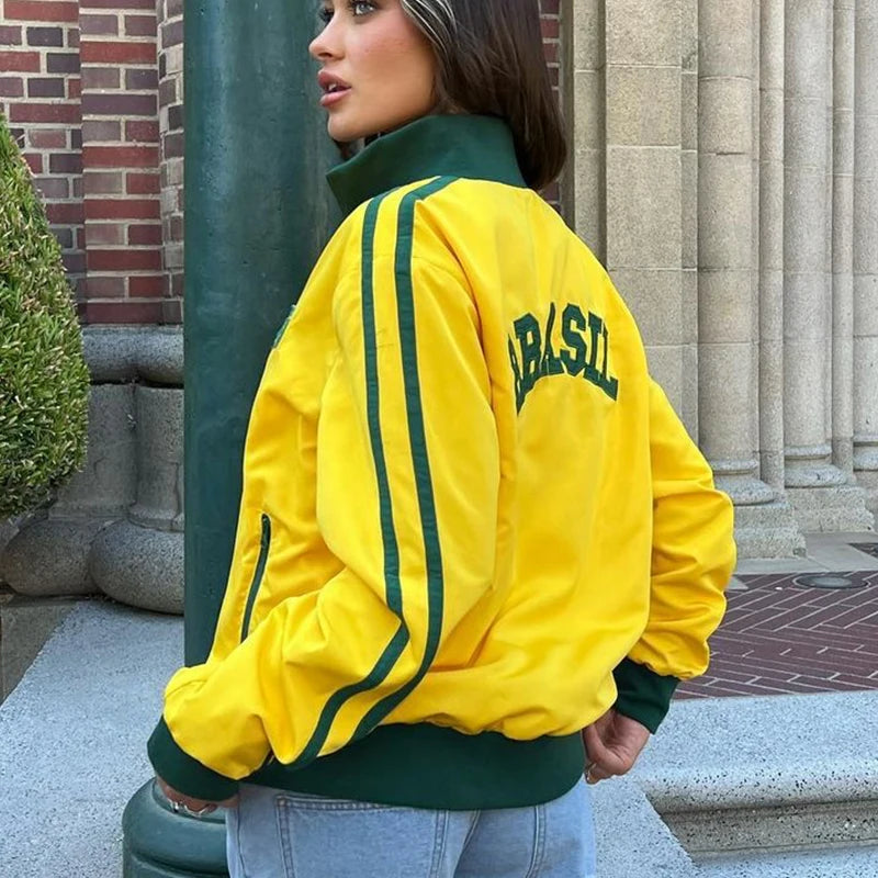 Y2k American Retro Brazil Embroidery Women Hoodie Harajuku Casual Zipper Punk Jacket Coat Fashion Street Loose Couple Sweatshirt