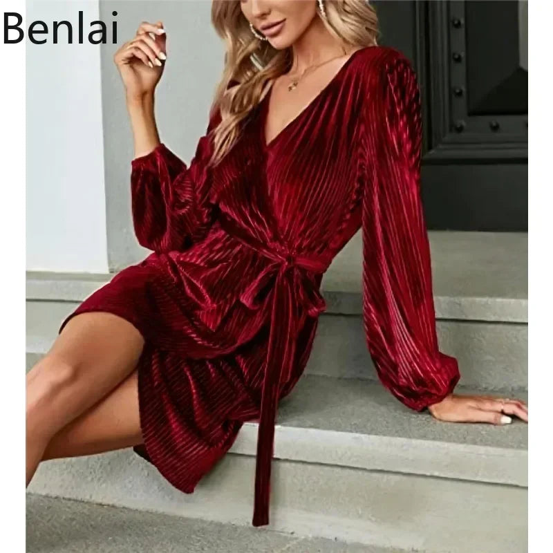 2024 Women Autumn/Winter Strap Solid Color Velvet Long Sleeve Banquet Dress Women  Maxi Dress A-line Skirt Robe Dress for Women