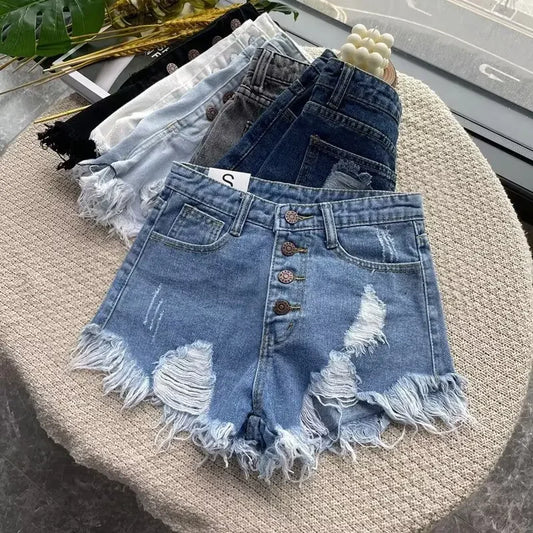 Vintage Fashion Casual Denim Shorts For Women High Waisted Slimming Wide Legs Trendy Ins 2024 Summer New Arrival