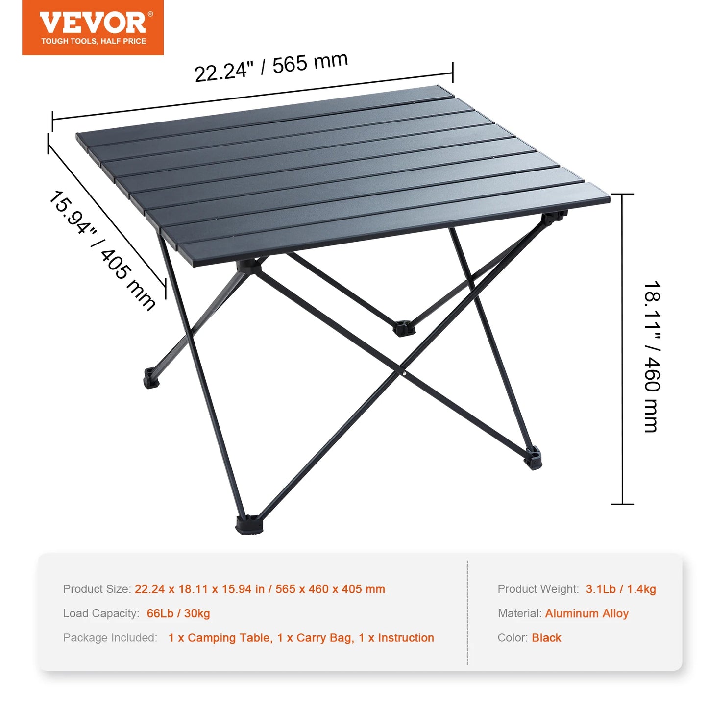 VEVOR 66lb Camping Folding Table Picnic BBQ Ultralight Aluminum Folding Beach Table with Carry Bag for Fishing Hiking Self Drive