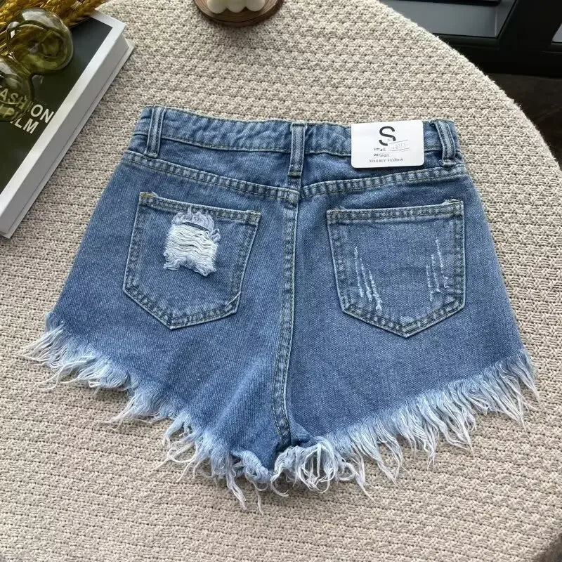Vintage Fashion Casual Denim Shorts For Women High Waisted Slimming Wide Legs Trendy Ins 2024 Summer New Arrival