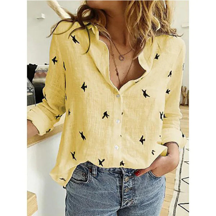 Elegant Cotton Linen Shirts Women Casual Solid Button Lapel Blouses Shirts Autumn Winter Long Sleeve Loose Tops Tunic Blusas