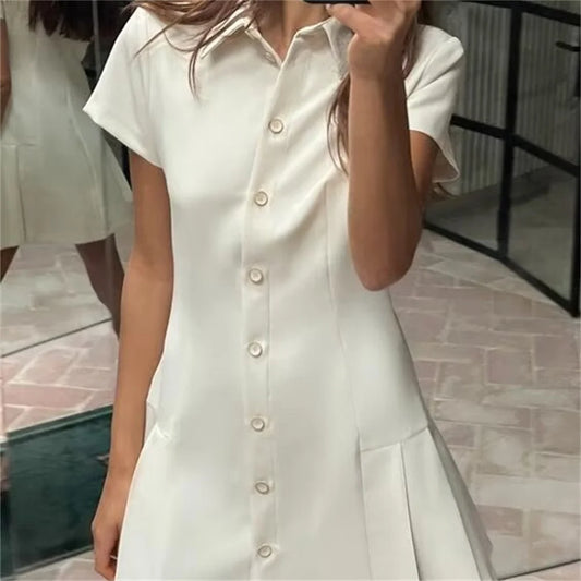 2024 ZAR4 Summer New Women's Fashion Style Solid Color Casual Single breasted Flip Collar Shirt Dress