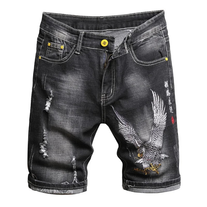 100  chareiharper Men's ripped jeans Luxury brand Men's Street Slim jeans Classic denim shorts Men's black jeans