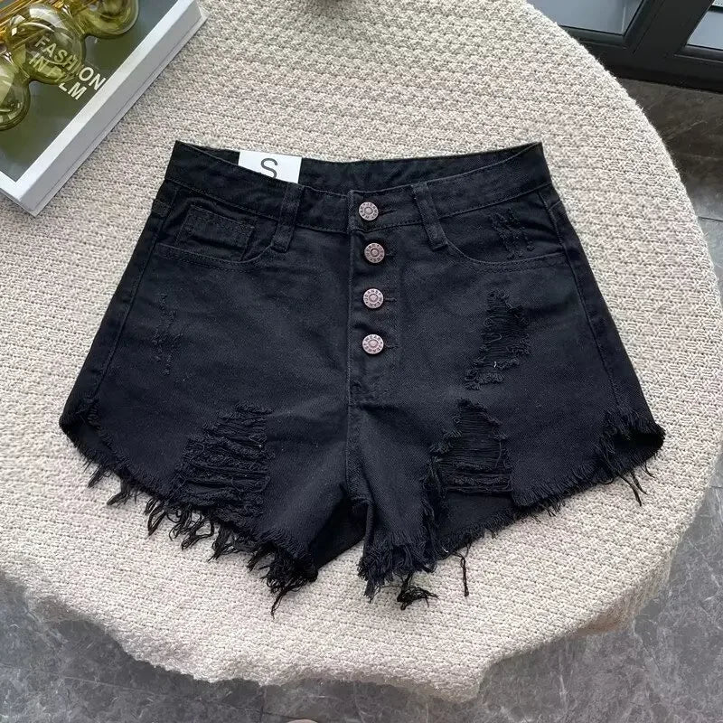 Vintage Fashion Casual Denim Shorts For Women High Waisted Slimming Wide Legs Trendy Ins 2024 Summer New Arrival